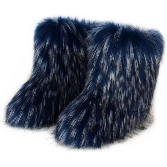 Yijiaran Women's Snow, Warm Non-Slip Furry Short Boots, Flat, Wide, Black, Size Up