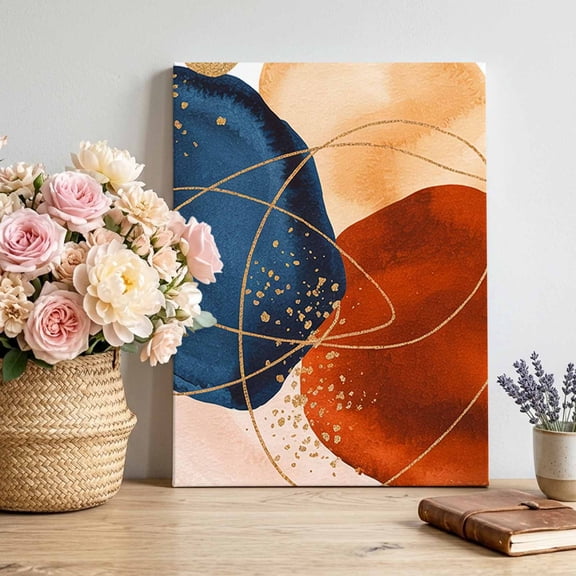 Canvas Wall Art Red Blue Navy Canvas Art Print Color Block Gold Line Abstraction Art Pictures Wall Decor for Living Room Bedroom Artwork Decorations Stretched Framed Ready to Hang 12"x18"