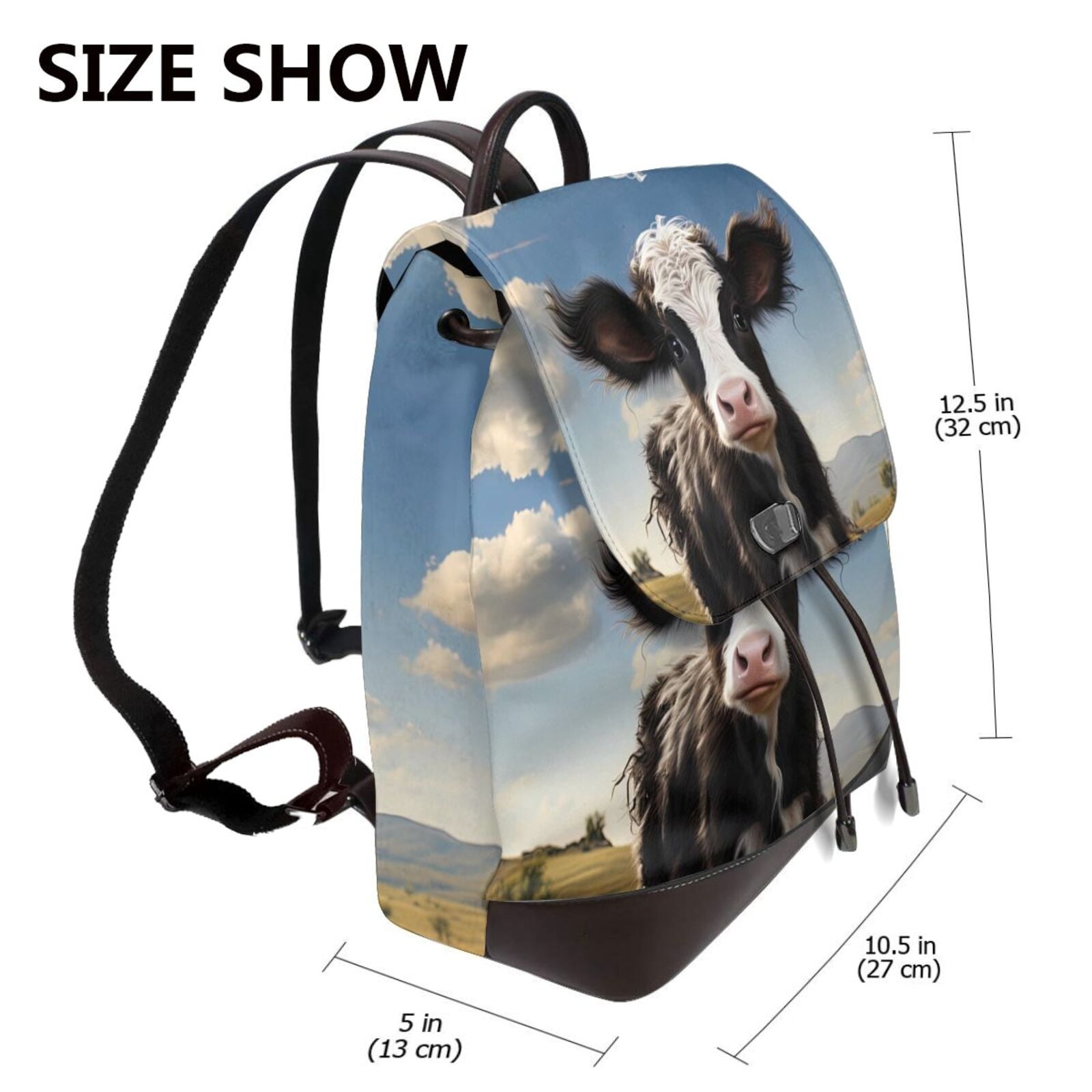 Kuqiui Cute Prairie Cow Print Leather Backpack Purse For Women Fashion Ladies Vintage Bags Casual College Travel Backpacks bag