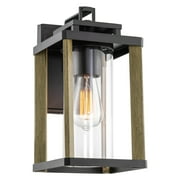 Kira Home Thayer 13" Modern Outdoor Weather Resistant Wall Sconce + Cylinder Glass Shade, Smoked Birch Finish
