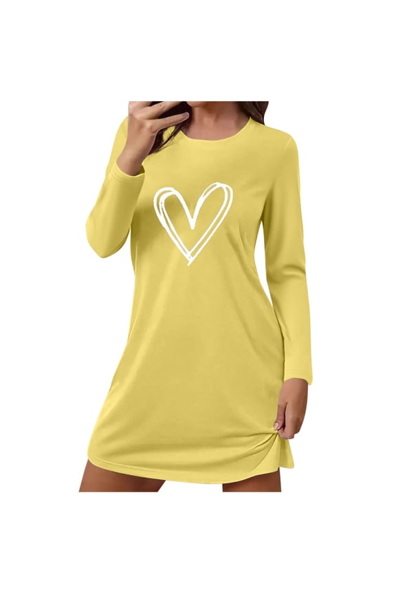 Long Sleeve Sleep Shirts for Women Fall Soft Night Shirts Pullover Fashion Heart Mini Pajama Dress Comfy Nightgowns