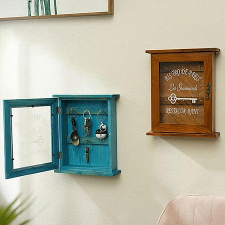 

CLEARANCE! Pastoral Key Cabinet Wall Mounted Wooden Key Holder Box Housekeeper with Hanging Hooks Letter Rack Hanger Home Decor