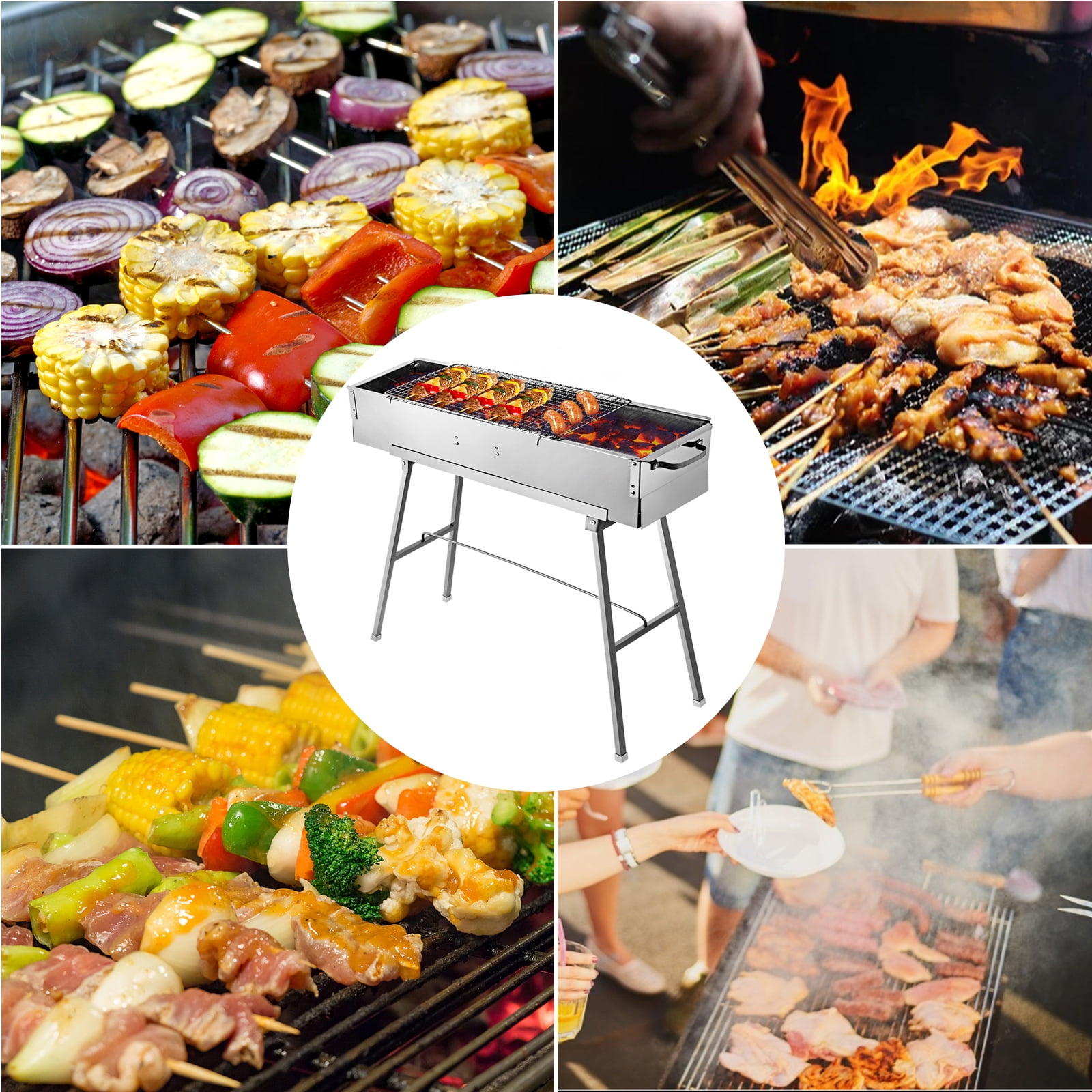 24 x 12 VEVOR Folded Portable Charcoal BBQ Grill Outdoor Barbecue Charcoal Stainless Steel Kebab Grill Folding Grill Portable Grill Perfect for Camping 
