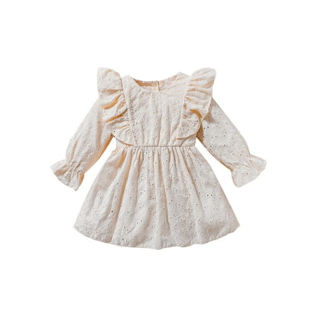 

LWXQWDS Newborn Baby Girls Fall Winter Dress Lace Embroidery Ruffle Long Sleeve Dresses Princess Party Sundress Apricot 3-6 Months
