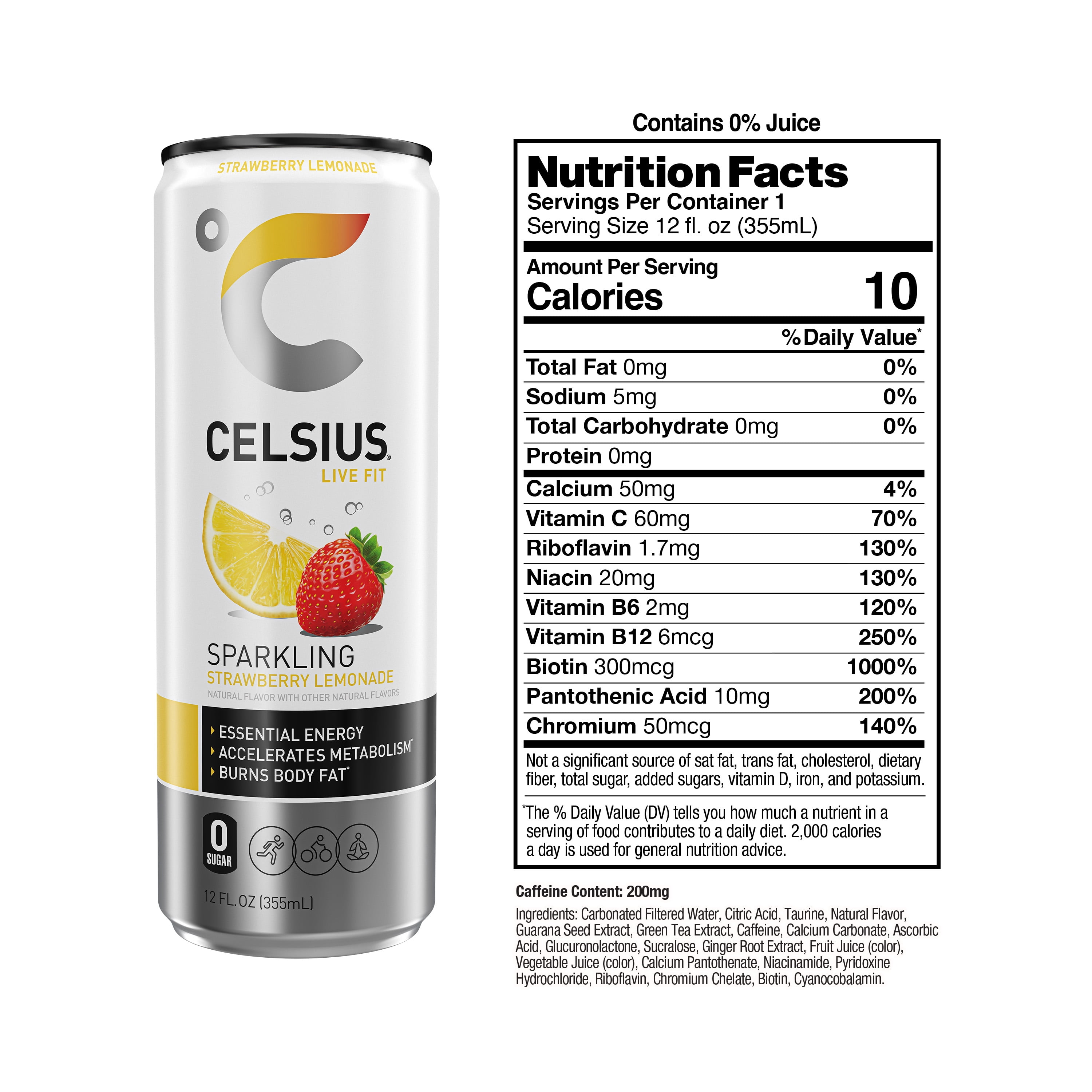 CELSIUS Sparkling Strawberry Lemonade, Functional Energy Drink 12 fl oz Can (Pack of 12)