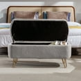 thumbnail image 2 of Storage Ottoman Bench, Modern Faux Fur Upholstered Entryway Bench with Gold Metal Legs, Flip Top Ottoman Stool Footrest for End of Bed Living Room Bedroom, Grey, 2 of 7