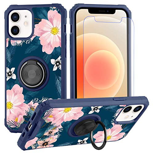 Blue Work with Magnetic Car Mount Women Girls Cute Flower Cover Case for iPhone 11 6.1 iPhone 11 Case Pink Floral Design with Ring Holder Kickstand 360 Degree Screen Protector 