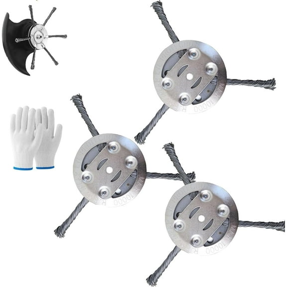 2025 Universal Steel Wire Trimmer Head, Wire Weed Trimmer Head, 6 inch Steel Wire Weed Brush Cutter Trimmer Head, String Trimmer Replacement Head with Adapter Kit for Lawn Mower Tray (3 Blades，3PCS)
