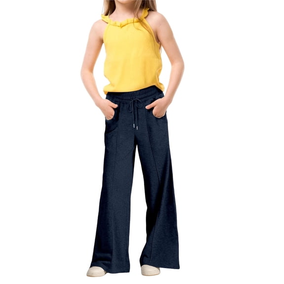 UACY Girls Oversized Wide Leg Sweatpants Drawstring Kids Baggy Straight Leg Track Pants Casual Plain Pockets 