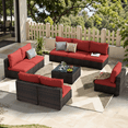 thumbnail image 4 of Grezone 9 Pieces Patio Furniture Set, All Weather Outdoor Sectional PE Rattan, Patio Conversation Sets with Cushions and Glass Coffee Table for Garden Lawn Balcony Porch Deck, Red, 4 of 6