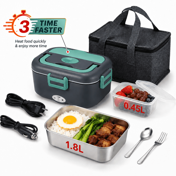 DCUTIE 1.8L 80W Heated Lunch Box for Adults, Food Warmer Lunch Box for Rice Meals