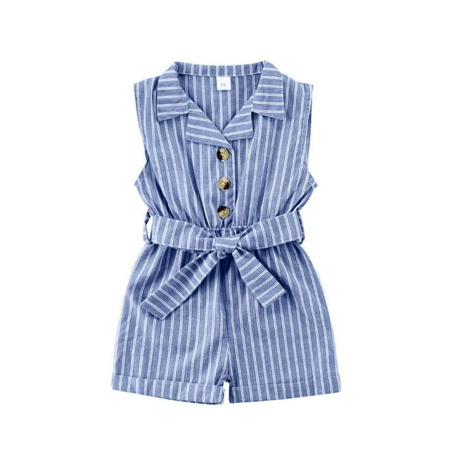 Combinaison à Col Rabattu Jambe Large pour Bébé Fille Romper avec Bande de Ceinture