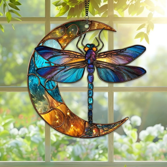 Dragonfly Acrylic Suncatcher ? Faux Stained Glass Style, Colorful Dragonfly Window Hanging Ornament, Spring Garden D‚cor Gift