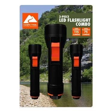 Ozark Trail Industrial LED Flashlights, 3 Pack, 1 Large Flashlight (150 Lumens) and 2 Small Flashlights (65 Lumens)