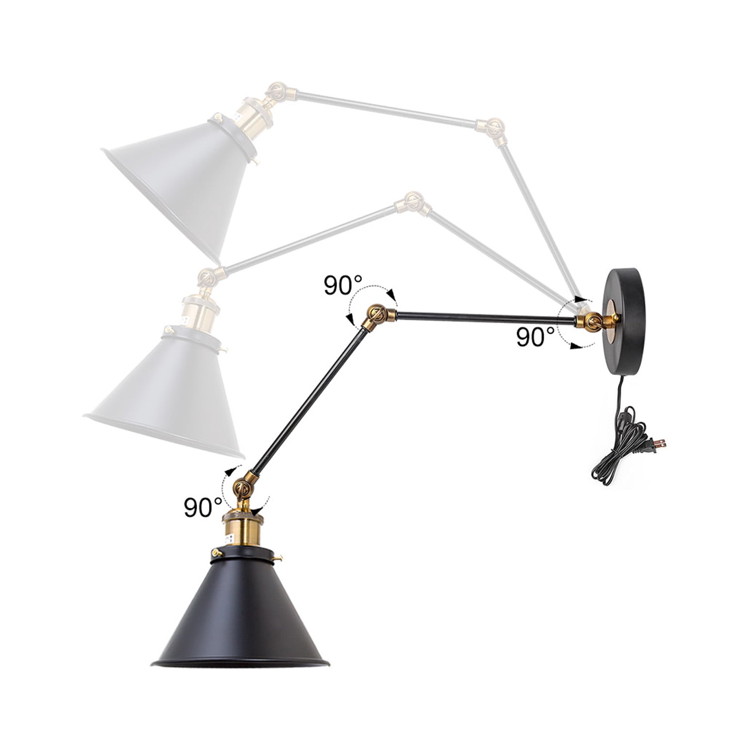 LNC Farmhouse Black Wall Sconces Plug-In Wall Light Adjustable (2-Pack)