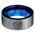 thumbnail image 2 of Tungsten Quote I Love You 3000 Engraved Band Ring 8mm Men Women Comfort Fit Blue Flat Cut Brushed Gray Polished, 2 of 4
