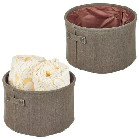 mDesign Soft Cotton Fabric Bathroom Storage Bin with Handles - Organizer for Towels  Toilet Paper Rolls - For Closets  Cabinets  Shelves - Textured Weave; 2 Pack - Espresso Brown