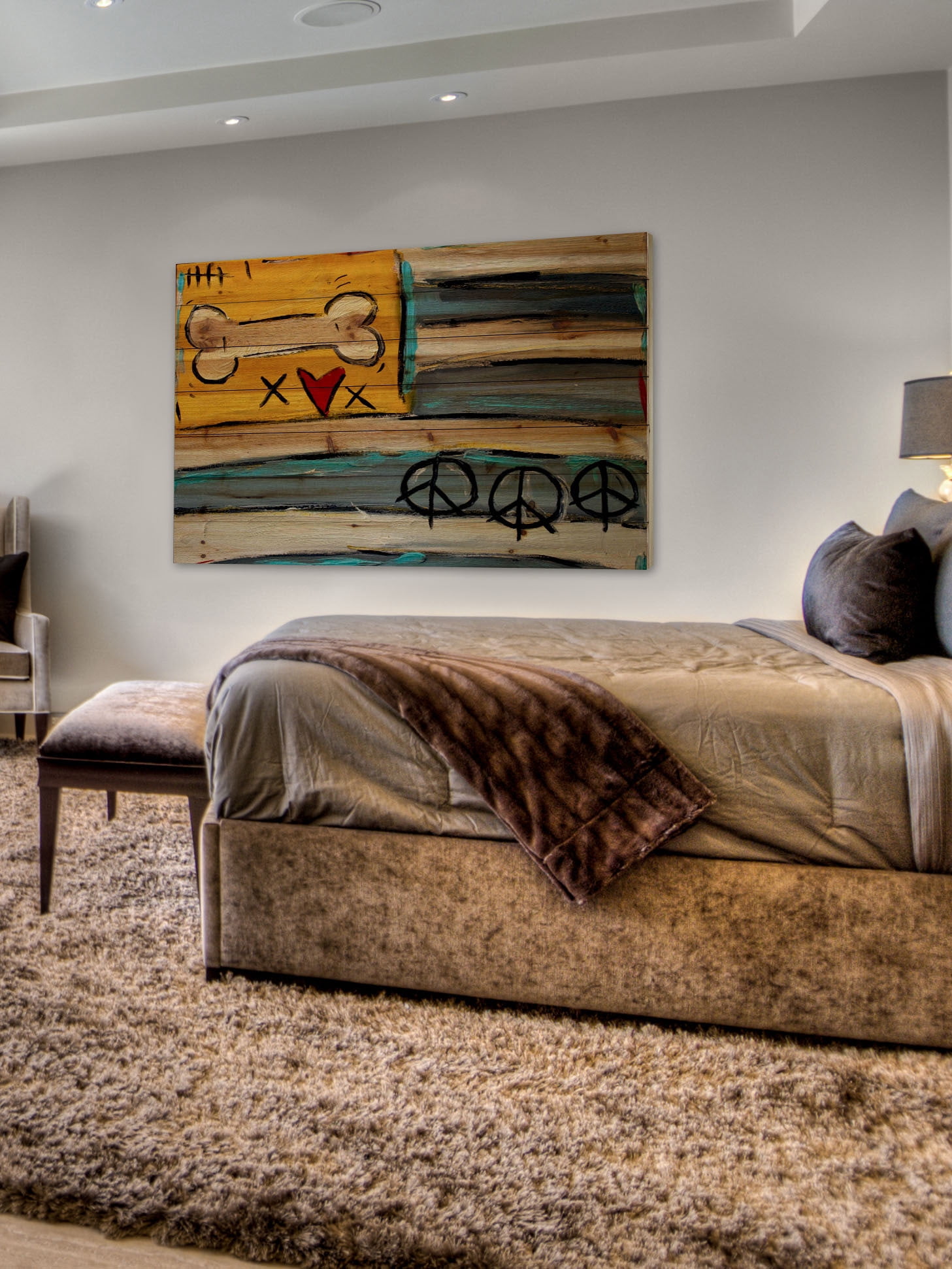 Marmont Hill "Peace Bone Flag" by Tori Campisi Painting Print on Natural Pine Wood