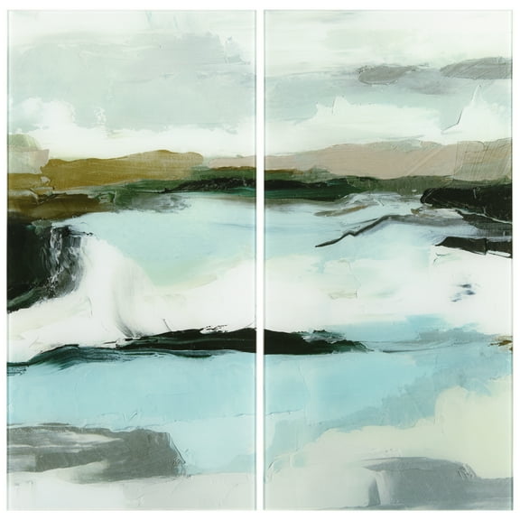 Textured Ocean Tide II AB 36 in x 72 in Mixed Media Art, by Empire Art 2 Count