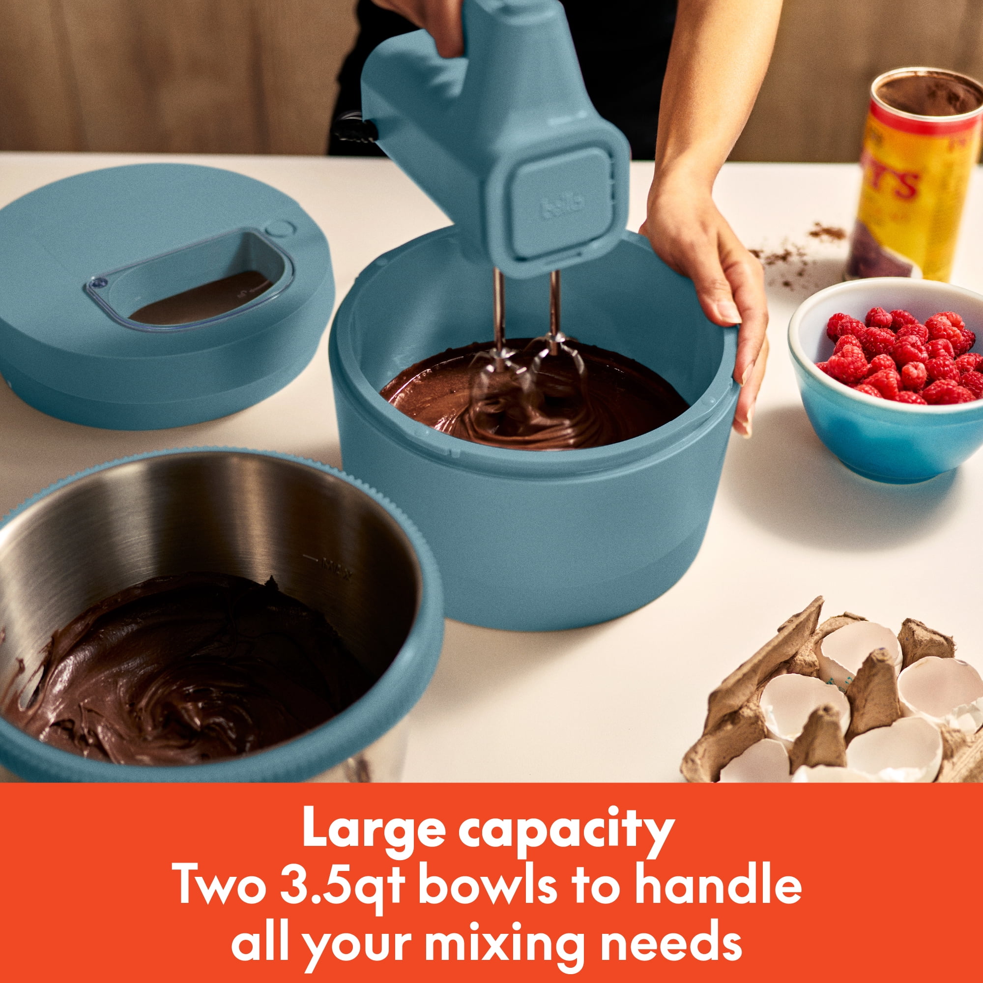 bella 3.5 Qt Hand & Stand Mixer, 2 in 1 Electric Mixer with Bowl, Dough Hook, Whisk & Egg Beater, Surf