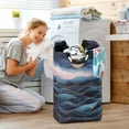 thumbnail image 5 of Yayeee Freestanding Laundry Hamper with Handle Collapsible Large Storage Basket for Clothes, Ocean Waves, 5 of 7