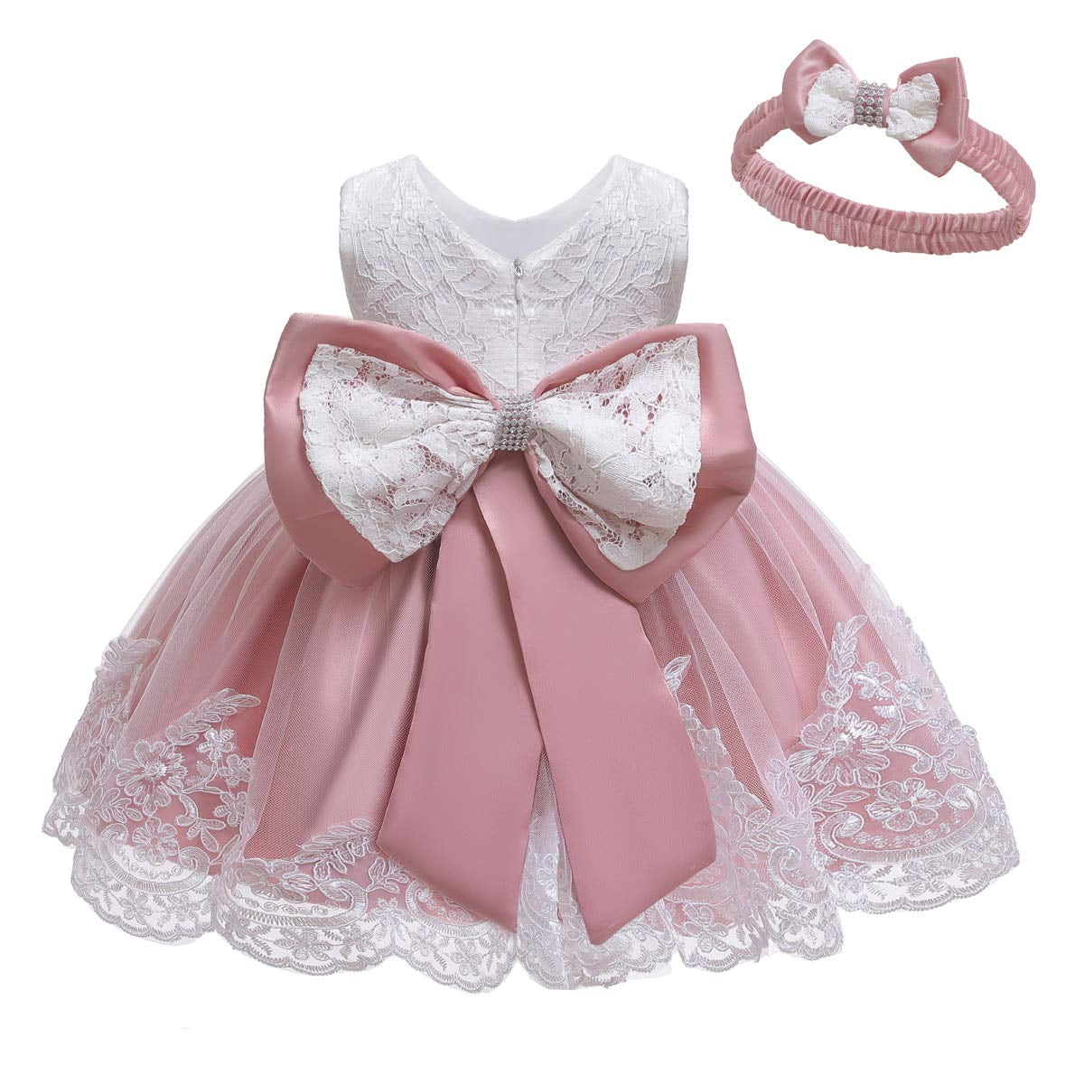 LZH Baby Girls Lace Dress Bowknot Flower Dresses Wedding Pageant Baptism Christening Tutu Gown 0-24 Months