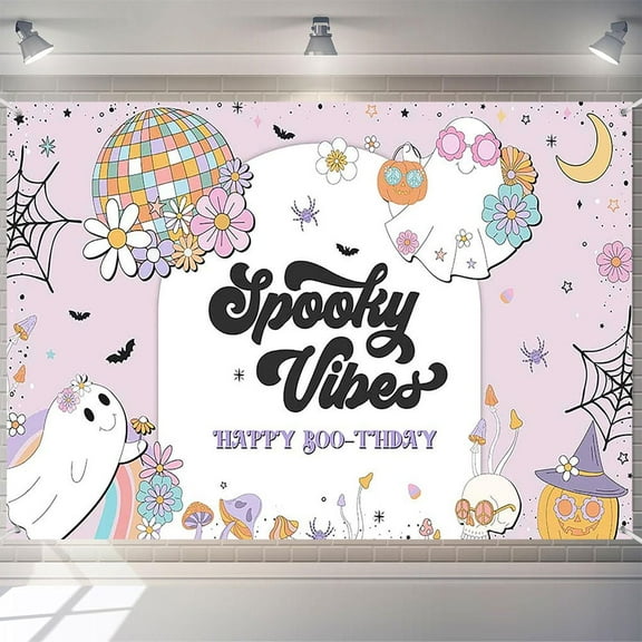 7x5ft Spooky Vibes Halloween Backdrop Groovy Theme Party Banner for Birthday Baby Shower and Family Celebration