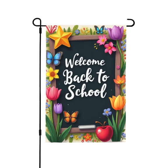Welcome Back To School Garden Flag 12x18 Inch Double Sided, Spring Summer Floral Butterflies Yard Flag For Outdoor House Decoration, Seasonal Farmhouse Porch Decor