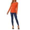 thumbnail image 2 of INSPIRE CHIC Women's Cowl Neck Long Sleeve Top Button Decor Ruched Front Regular Fit Pullover Top S Orange, 2 of 6