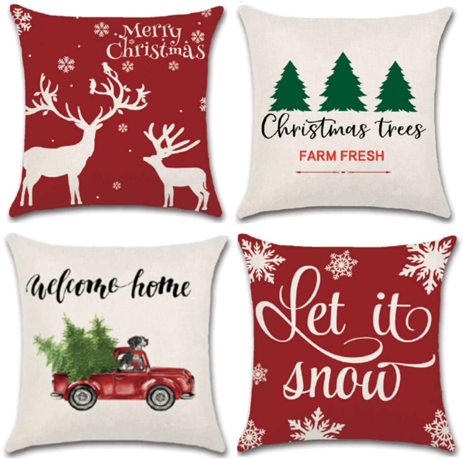 18" Animal Pillow Case Cover Cotton Linen Christmas Home Deer Cushion Decor 
