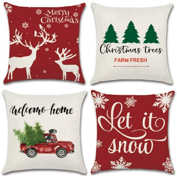 DecorX Set of 4 Christmas Pillow Covers 18 x 18, Cute Snowman 