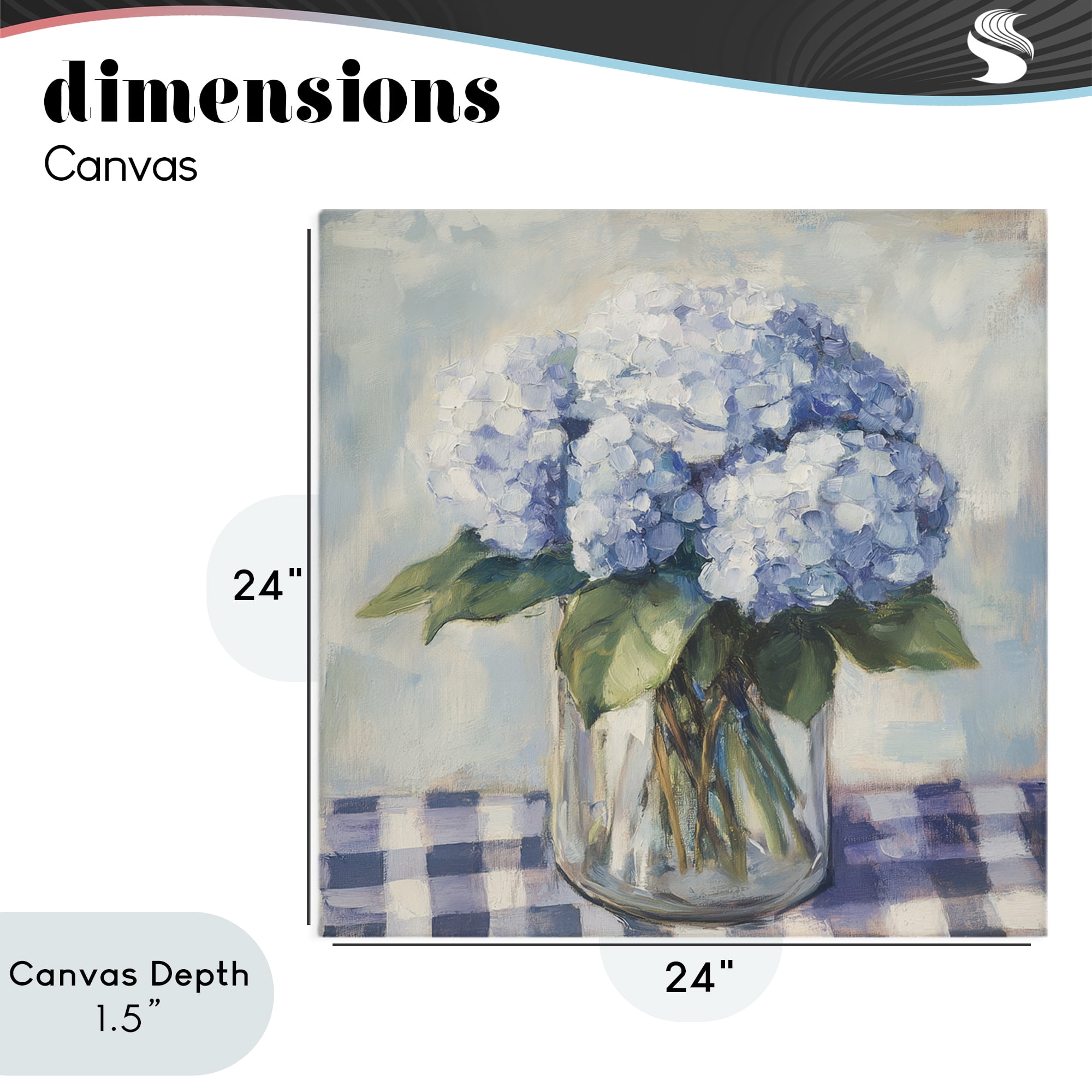 Stupell Industries Hydrangeas on Gingham Tablecloth Canvas Wall Art, design by Petal Prints Design