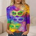 thumbnail image 5 of Visit the JURANMO Store Women's Holiday Shirts Color Block Striped Print Mardi Gras T Shirt Novelty Graphic Parade Tunic Tops Multicolor M, 5 of 6