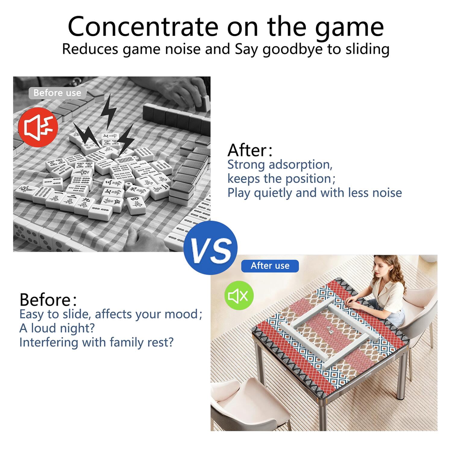 Bohemian Mahjong Mat 31.5 Inches Square, Professional Rubber Game Table Pad Non-Slip and Noise Reducing, Versatile Mat for Card Games Tile Games and Board Games