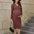 thumbnail image 2 of Women's Maternity Dress Long Sleeve Sweater Dress Button Ribbed Knit Slim Fit Elegant Midi Dresses, 2 of 5