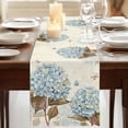 thumbnail image 3 of Table Runners 70 Inches Long Dress Scarves, Blue Hydrangea Farmhouse Coffee/Dining/Kitchen Table Decor, Holiday Table Runner, Spring Floral Leaves Butterfly Vintage Beige 13x70 Inch, 3 of 9