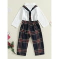 thumbnail image 4 of Suealasg Christmas Newborn Baby Boy Gentleman Outfit Long Sleeve Lapel Neck Romper+ Plaid Suspender Pants + Bow Tie 0 6 9 12 18 Months Infant Boys Fall Winter 3Pcs Clothes Set, 4 of 7