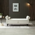 thumbnail image 5 of Holaki 63" Velvet Multi-functional Storage Rectangular Sofa Stool Buttons Tufted Nailhead Trimmed Solid Wood Legs with 1 Pillow, Beige, 5 of 10
