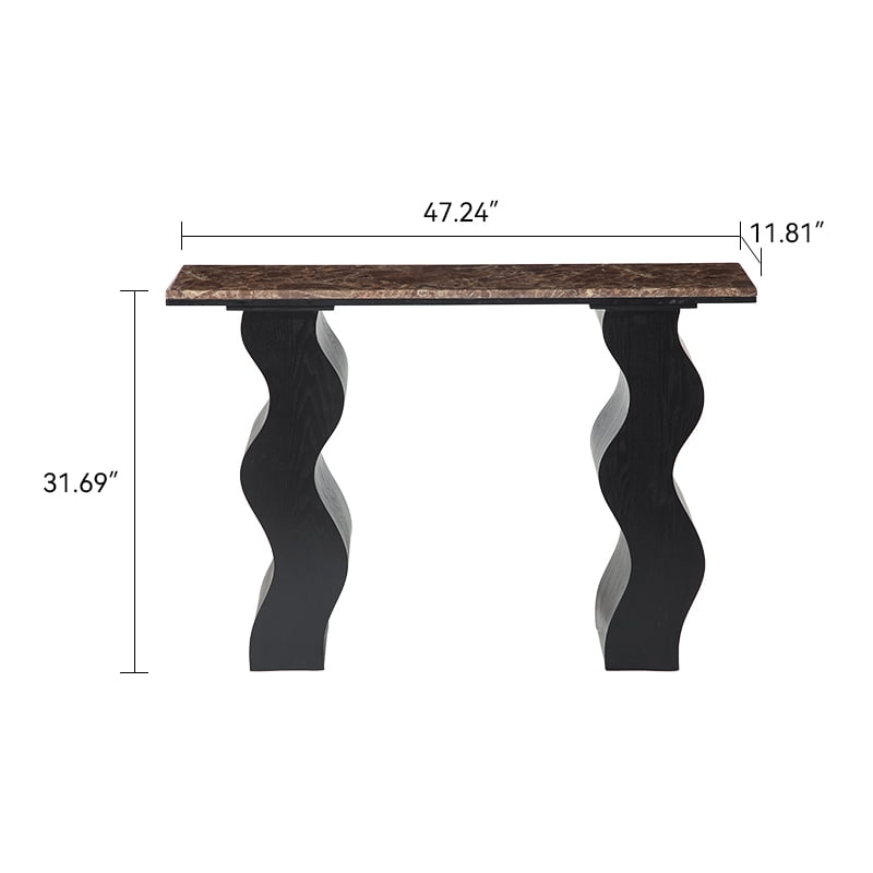 47.24" Modern Console Table, Accent Sofa Side Table with Two Wavy Legs, Entryway Display Table with Faux Marble Top
