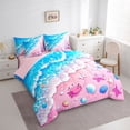 thumbnail image 2 of Castle Fairy Cute Pastel Beach Shore Scene 7-Piece Twin Bedding,Seashell Crab Wave Kids Pattern Bedding Comforter Set,Pink Cyan,Pink Reversible, 2 of 7
