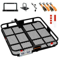 Mockins 40"x40"x6" Square Trailer Hitch Cargo Carrier with License Plate Holder, Hitch Lock, Stabilizer and Straps
