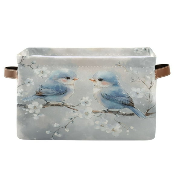 Cute Blue Birds Foldable Storage Basket,Canvas Fabric Foldable Storage Bins with Handles Open Home Storage Bins Boxes for Toy Book Shelf Closet Baskets