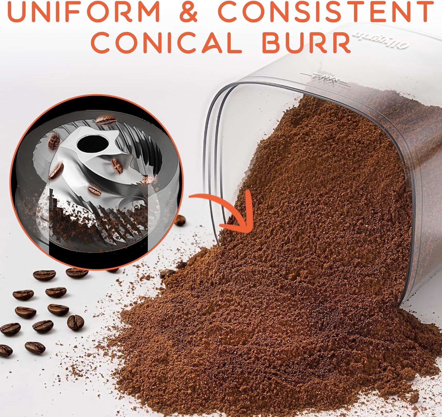 Electric Coffee Grinder with Conical Burr and 30 Grind Settings for Espresso to French Press