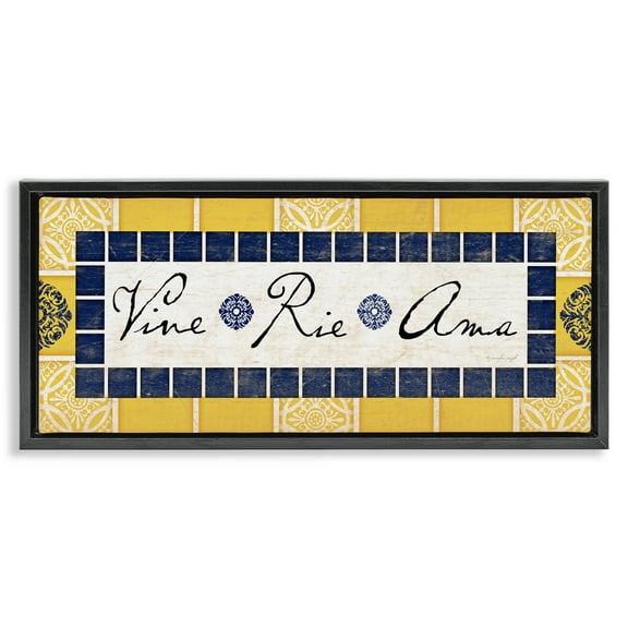 Stupell Industries Vine Ríe y Ama Inspirational Quotes & Sayings Painting Black Floater Framed Art Print Wall Art, 25 x 11