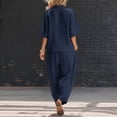 thumbnail image 5 of Linen Sets for Women 2 Piece Cotton 3/4 Sleeve Wrap Top And Wide Leg Pants Loose Fit Summer Outfit for Travel Beach, 5 of 5