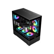 SAMA SV02 ATX Computer Gaming PC Case Mid Tower Black with 3 ARGB Fans Pre-Installed, Tempered Glass Transparent Side Panel,BTF Back Plug Motherboard Design