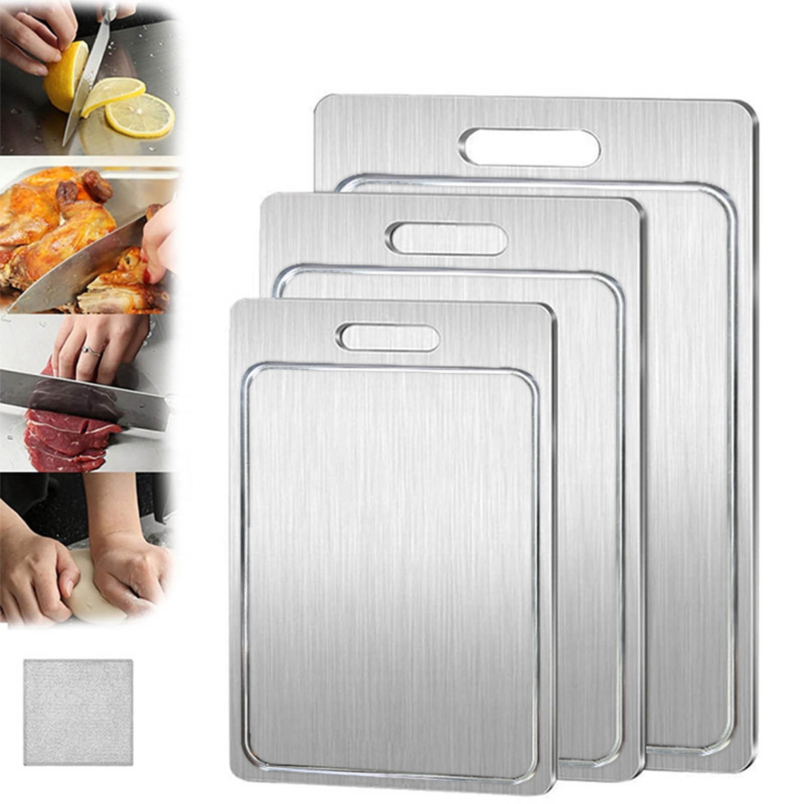 AYktou Titanium Cutting Board with Juices Grooves,Food Grade 304 Stainless Steel Cutting Board,Cutting Boards for Kitchen,Meat,Fruit,Vegetable Cutting Boards,Silver