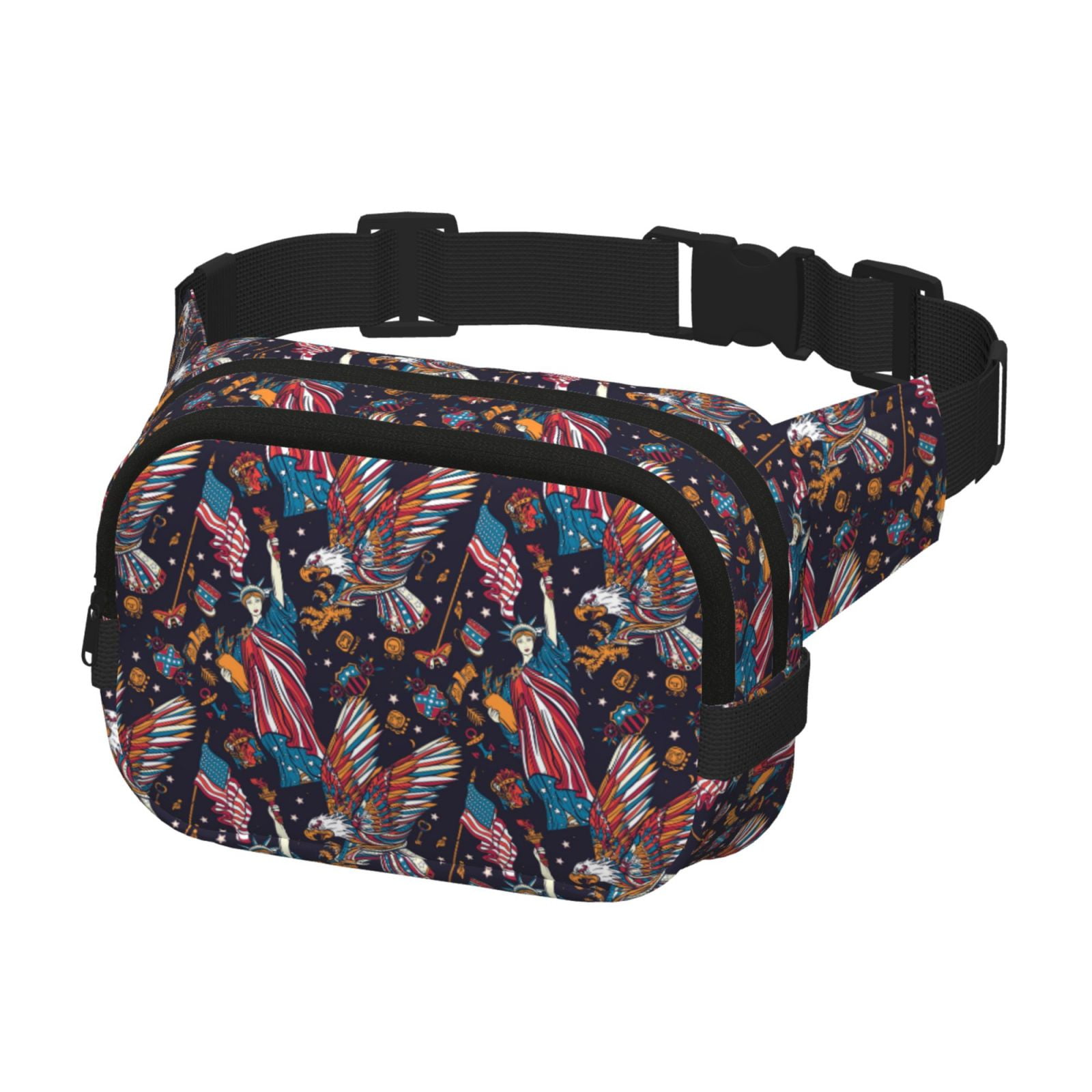 Picia United States Of America Print Square Double-Layer Waist Bag Mini Adjustable Waist Belt Bag Exercise Running Travel Hiking