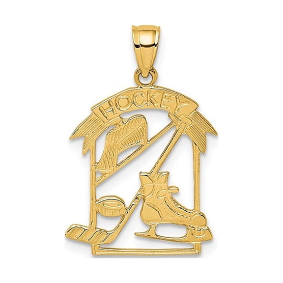 14K Yellow Gold Hockey Story Framed Charm Pendant (NO CHAIN)