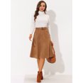 thumbnail image 2 of DARING DIVA Women's Casual Faux Suede Pockets Stretch A-line Midi Skirt 3XL Caramel, 2 of 6